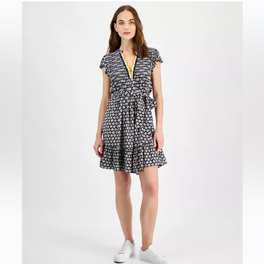 Nautica Jeans Crochet-Trim Flutter Sleeve Dress